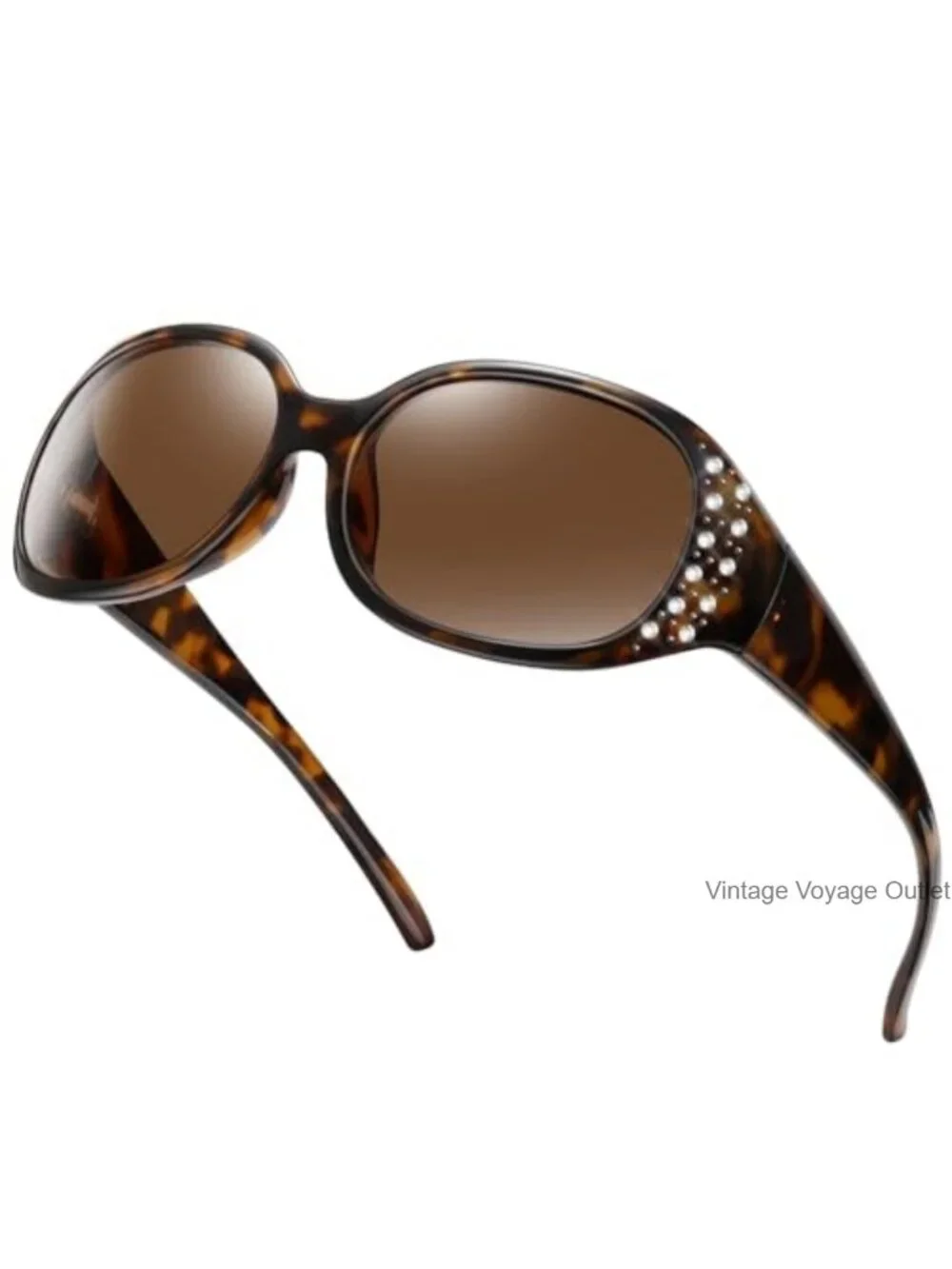 Women's Polarized Wrap Around Sunglasses with Rhinestones UV400 Protection Oval